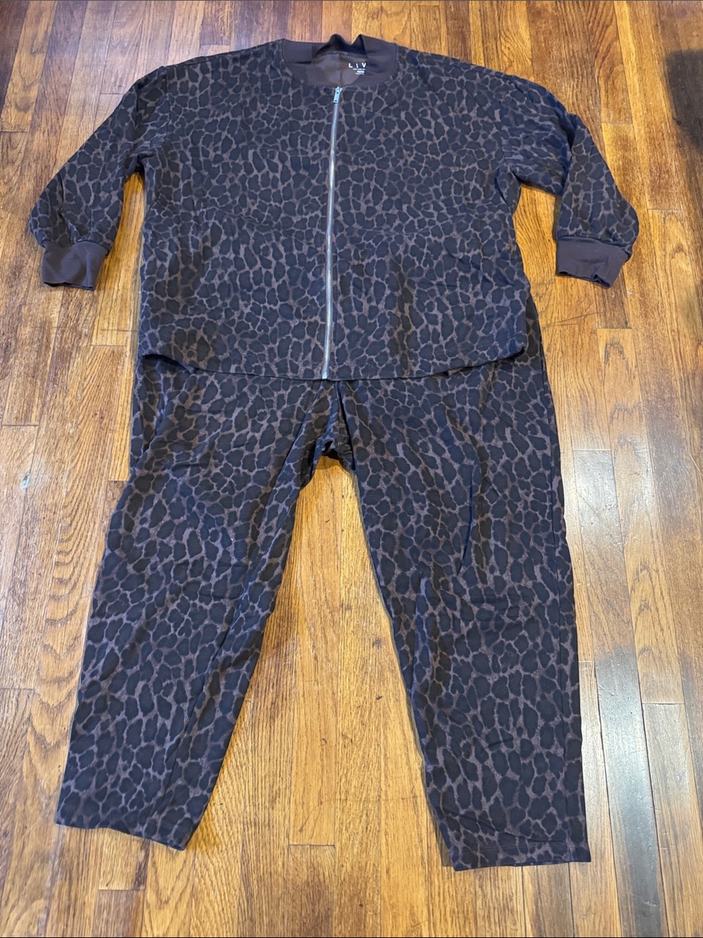 Livi Active Black & Brown Leopard-Print Track Set